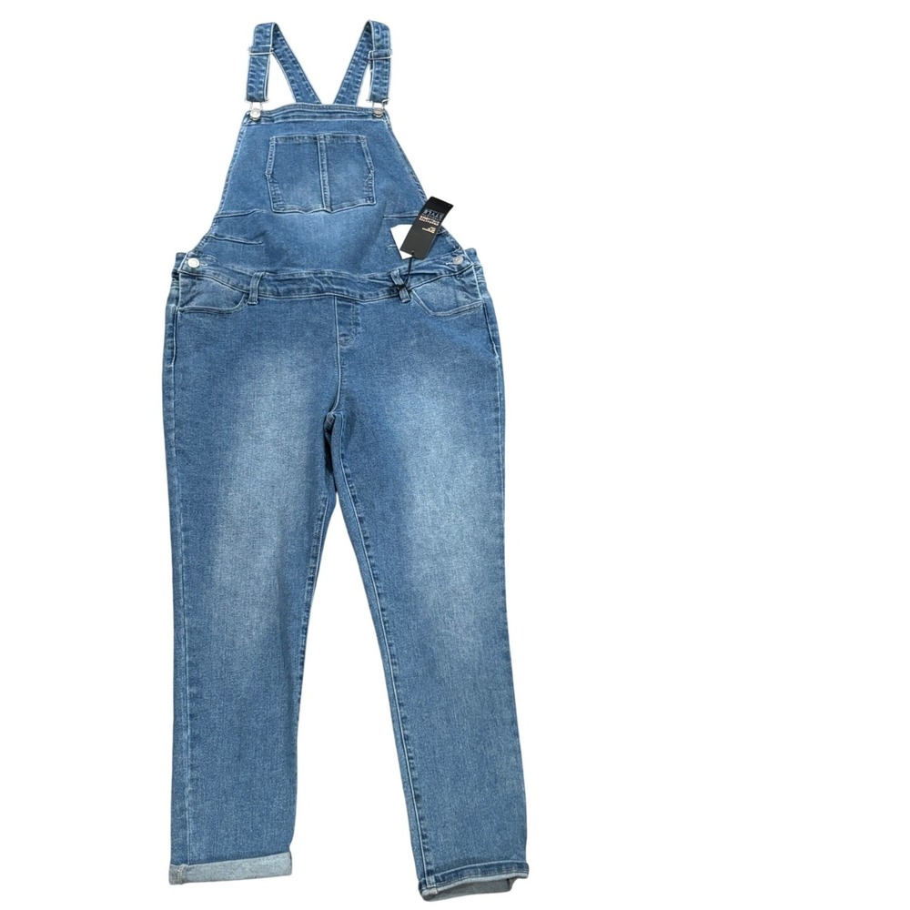 Savi Parker New York Maternity Light Wash Denim Overalls Belly Dart NWT Size L